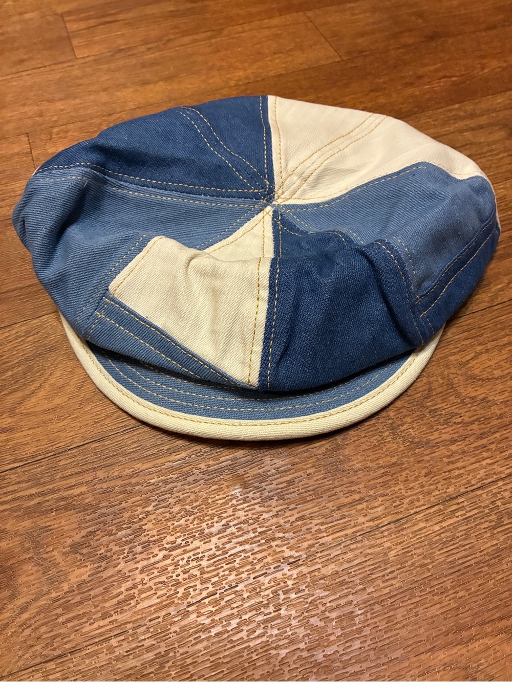 Women’s Patchwork Denim Newsboy Cap - Blue & Cream NWOT